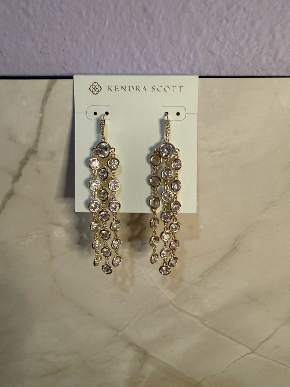 NWT Kendra Scott Daya Earrings Gold Metal Cubic Zirconia